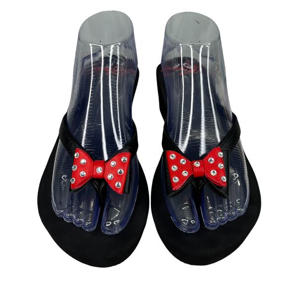Disney Minnie Mouse Platform Wedge Thong Flip Flops Sandals 9 - Picture 3 of 12